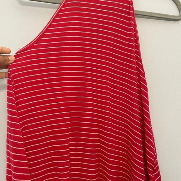 SO RED & WHITE STRIPED SOFT TIE HIGH NECK KEYHOLE M - Picture 2 of 4